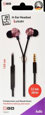 2GO Luxury Zipper-Style In-Ear Stereo Headset Black/Rose