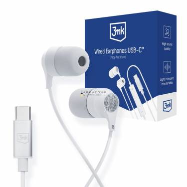 3mk Wired Earphones USB-C Headset White