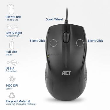 ACT AC5006 Wired Full-Size Optical Mouse Black