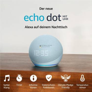 Amazon Echo Dot 5 Smart speaker with clock and Alexa Cloud Blue