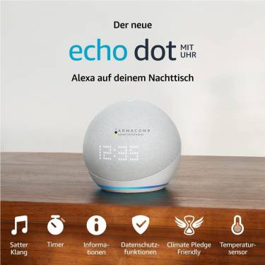 Amazon Echo Dot 5 Smart speaker with clock and Alexa White