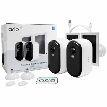 Arlo Essential (Gen.2) Bundle 2K Outdoor Security Camera (2 Camera Kit) + (2 Essential Solar Panel Charger) White
