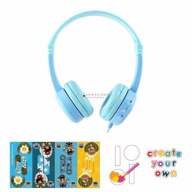 BuddyPhones Travel Headset for Kids Travel Light Blue