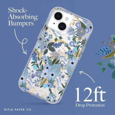 Case-Mate iPhone 15 Plus case Rifle Paper Co. Garden Party Blue MagSafe