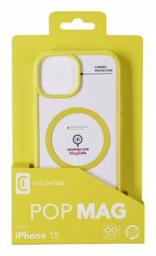 Cellularline Pop Mag Back Cover with Magsafe Support for Apple iPhone 15, Clear/Lime