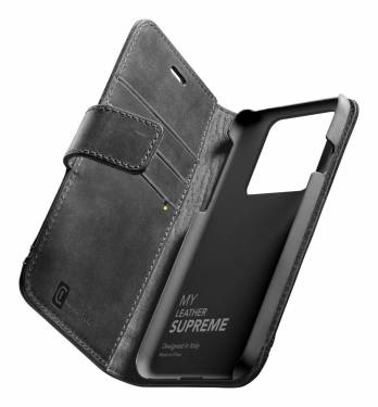 Cellularline Premium Supreme Leather Book Case for Apple iPhone 13 Pro, Black