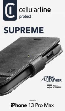 Cellularline Premium Supreme Leather Book Case for Apple iPhone 13 Pro Max, Black