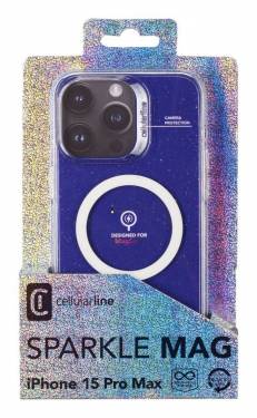 Cellularline Sparkle Mag Back Cover with Magsafe for Apple iPhone 15 Pro Max, Clear