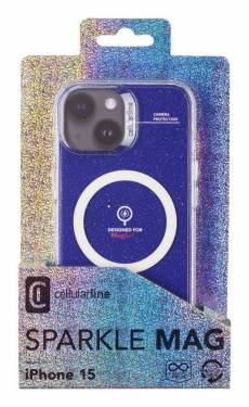 Cellularline Sparkle Mag Back Cover with Magsafe Support for Apple iPhone 15, Clear