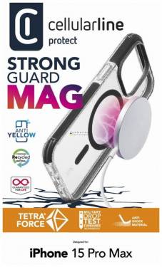 Cellularline Tetra Force Strong Guard Mag Protective Cover with Magsafe Support for Apple iPhone 15 Pro Max, Transpar