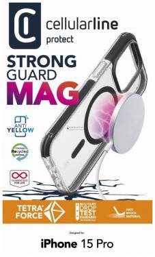 Cellularline Tetra Force Strong Guard Mag Protective Cover with Magsafe Support for Apple iPhone 15 Pro, Transparent