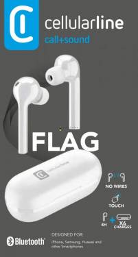 Cellularline True wireless headphones Flag with rechargeable case, white