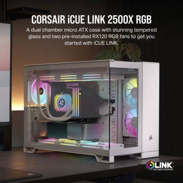 Corsair iCUE LINK 2500X RGB Micro ATX Dual Chamber Tempered Glass White