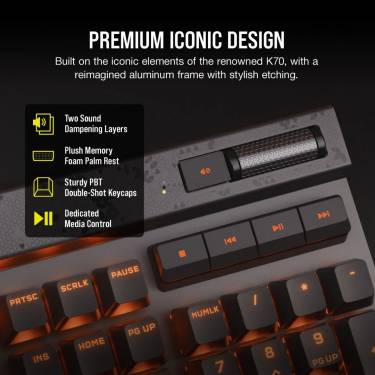 Corsair K70 RGB Pro XT Magnetic-Mechanical MGX Switches Gaming Keyboard Steel Grey