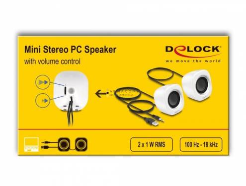 DeLock Mini Stereo PC Speaker with 3.5 mm stereo jack male and USB powered White