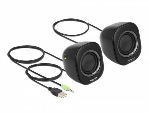 DeLock Mini Stereo PC Speaker with 3.5mm Stereo Jack male and USB Powered Black/Grey