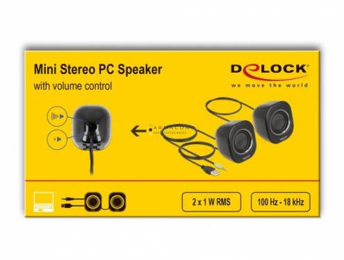 DeLock Mini Stereo PC Speaker with 3.5mm Stereo Jack male and USB Powered Black/Grey