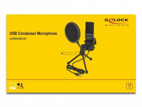 DeLock USB Condenser Microphone Set  for Podcasting, Gaming and Vocals Black