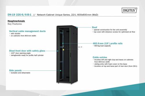 Digitus DN-19 22U-6/6-B-1 Szabadon álló Rackszekrény Black
