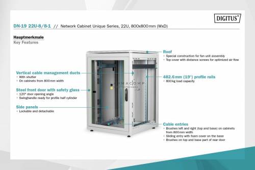 Digitus DN-19 22U-8/8-1 Szabadon álló Rackszekrény Grey