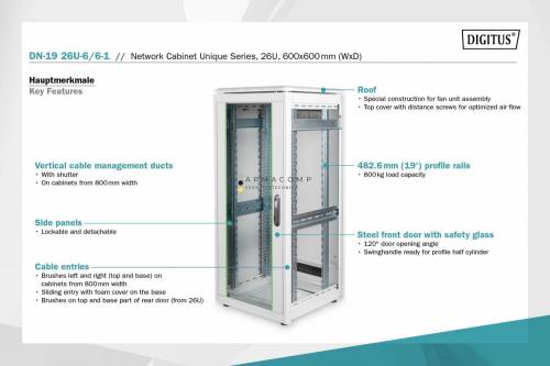 Digitus DN-19 26U-6/6-1 Szabadon álló Rackszekrény Grey