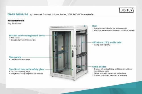 Digitus DN-19 26U-8/8-1 Szabadon álló Rackszekrény Grey
