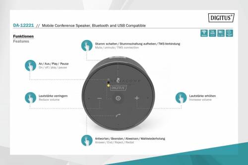 Digitus Mobile Conference Speaker Bluetooth and USB comptible Black