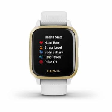 Garmin Venu Sq Light Gold Aluminum Bezel with White Case and Silicone Band