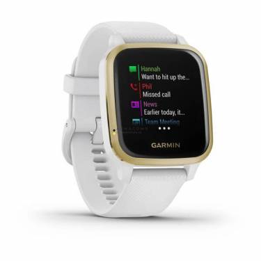 Garmin Venu Sq Light Gold Aluminum Bezel with White Case and Silicone Band