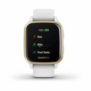 Garmin Venu Sq Light Gold Aluminum Bezel with White Case and Silicone Band