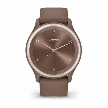 Garmin Vivomove Sport Cocoa Case and Silicone Band with Peach Gold Accents