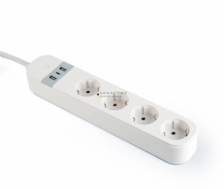 Gembird Smart power strip with USB charger 4 sockets White