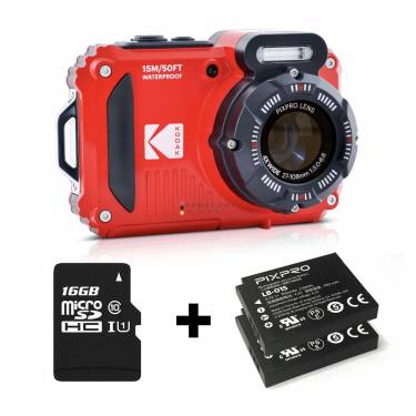 Kodak Pixpro WPZ2 Red Waterproof + 2db akku 16GB microSD Card