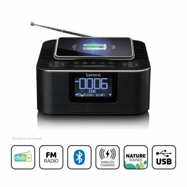 Lenco CR-625BK FM Clock Radio with Bluetooth and wireless charging Black