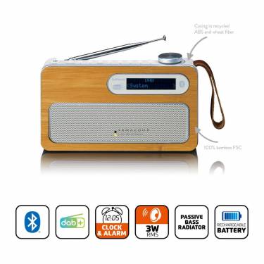 Lenco PDR-040EF Portable DAB+ radio with Bluetooth Bamboo