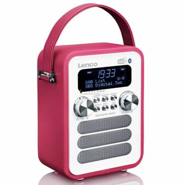 Lenco PDR-051PKWH portable DAB+ FM radio with Bluetooth and aux-input rechargeable battery Pink/White