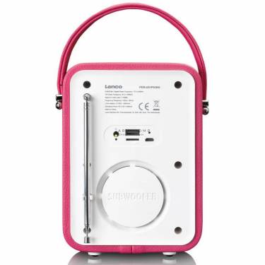 Lenco PDR-051PKWH portable DAB+ FM radio with Bluetooth and aux-input rechargeable battery Pink/White