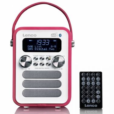 Lenco PDR-051PKWH portable DAB+ FM radio with Bluetooth and aux-input rechargeable battery Pink/White