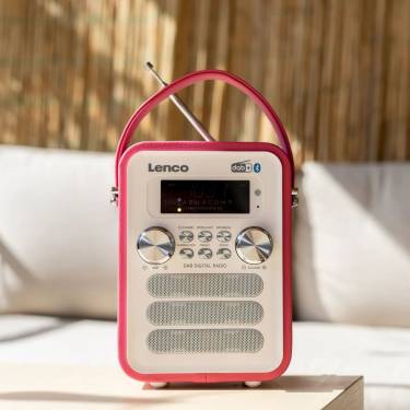 Lenco PDR-051PKWH portable DAB+ FM radio with Bluetooth and aux-input rechargeable battery Pink/White