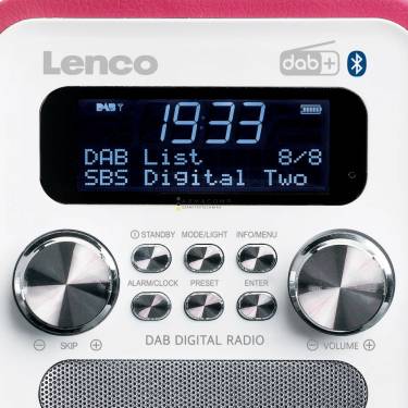 Lenco PDR-051PKWH portable DAB+ FM radio with Bluetooth and aux-input rechargeable battery Pink/White