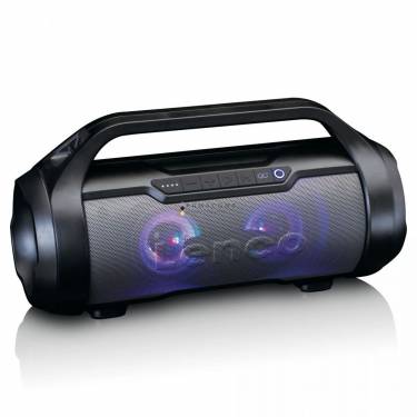 Lenco SPR-070BK splashproof Bluetooth speaker met FM radio, USB, Sd and party lights Black