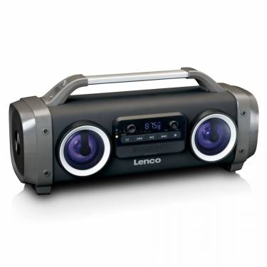 Lenco SPR-100 BK splash proof Bluetooth speaker FM radio USB and SD with Light effects Black