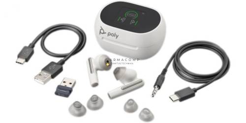 Poly Plantronics Voyager Free 60+ UC Touchscreen Charge Case USB-A Teams Bluetooth Headset White Sand