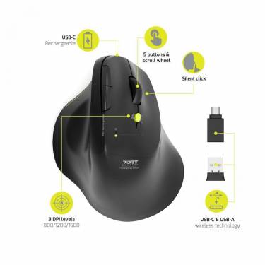 Port Designs Ergo Soft Wireless Bluetooth Rechargeable Mouse Black