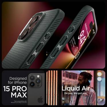 Spigen iPhone 15 Pro Max Case Liquid Air Abyss Green