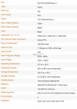 Thermaltake 750W 80+ Gold Toughpower GF1 ARGB