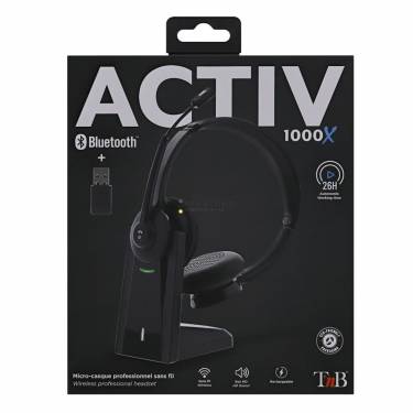 TnB Activ 1000X Bluetooth & Wireless Headset + Dongle Charging Base Black