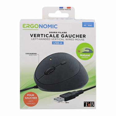 TnB Ergonomic Vertical Wired mouse for Left-Handed Black