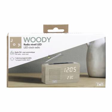 TnB FM LED Alarm Clock Radio in Wood Finish