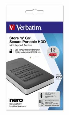 Verbatim 1TB 2,5col USB3.1 Store colncol Go Secure Portable HDD Black